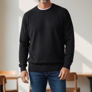 Braemar Black 100% Cashmere Crewneck Sweater Mens XL Classic Luxury Knit